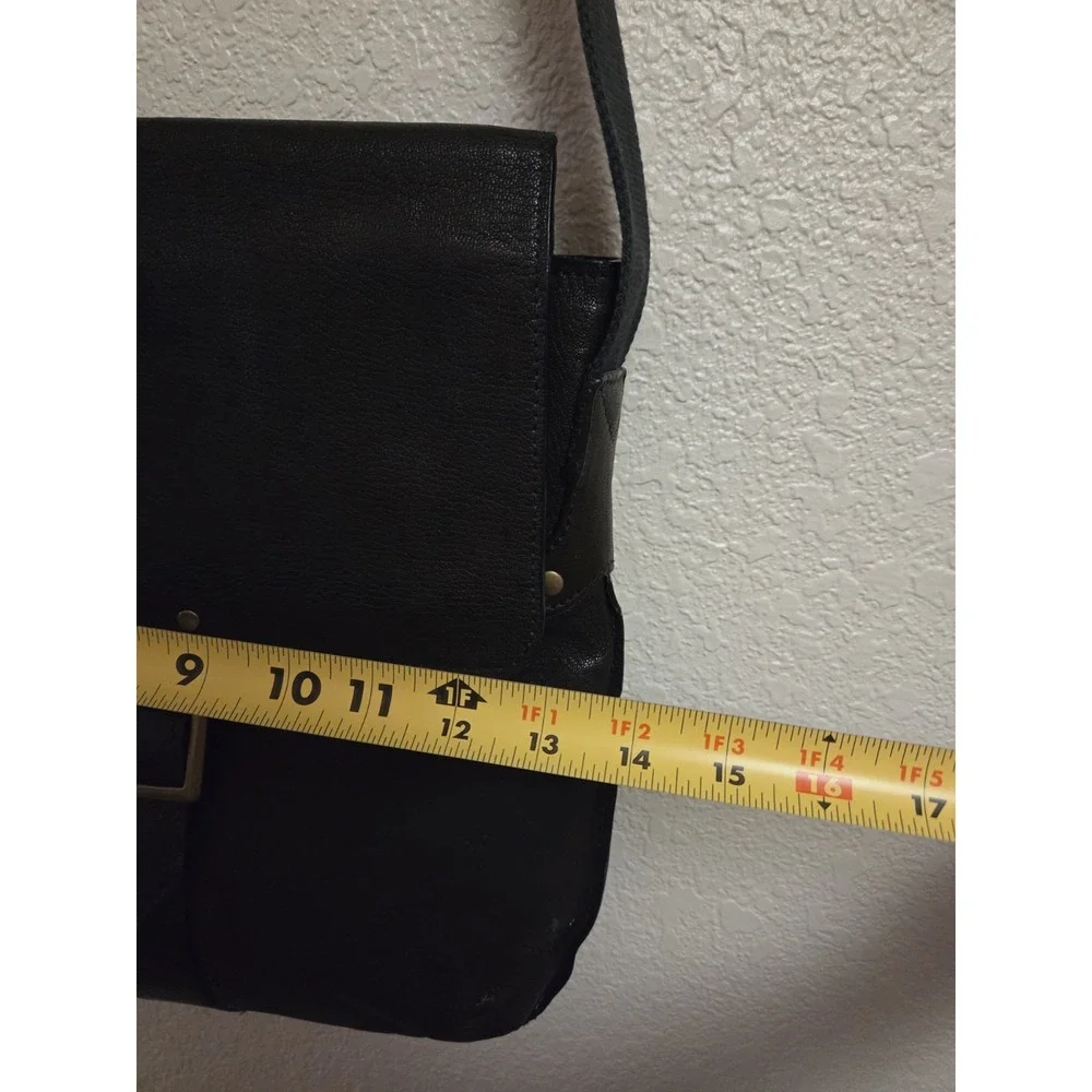 Leather Messenger Bag Crossbody Shoulder Bag Buckle Flap Black‎